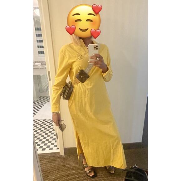 DONNI Yellow 100% Cotton Long Sleeve Tunic Maxi Dress Size Medium - Picture 10 of 11